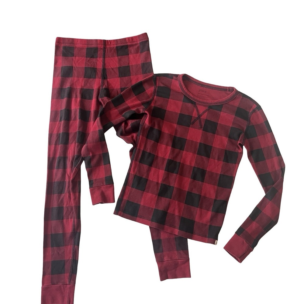 Pact Kids Size 7/8 Pajama Set Cotton Buffalo Plaid Red Black‎ Long Sleeve Pants